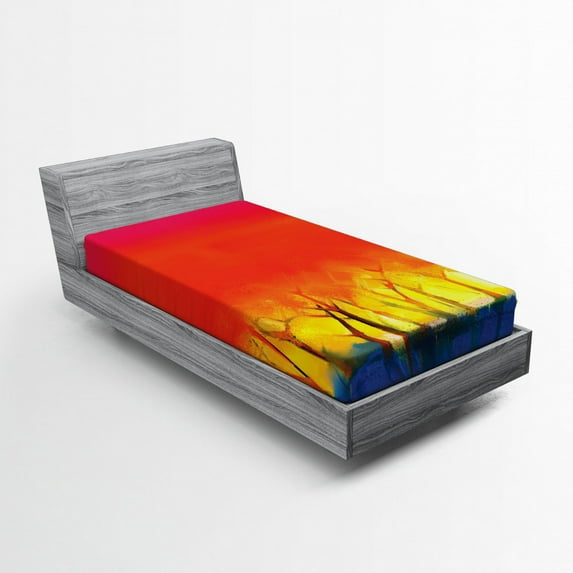 Ambesonne Fantasy Fitted Sheet, Colorful Abstract Tree, Twin Size, Fuchsia Orange
