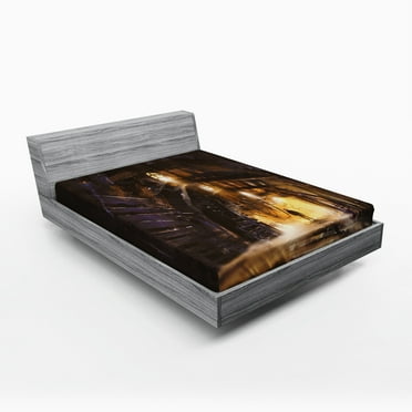 Ambesonne Fantasy Fitted Sheet, Dark Rock Smokey, Queen Size, Orange Purple