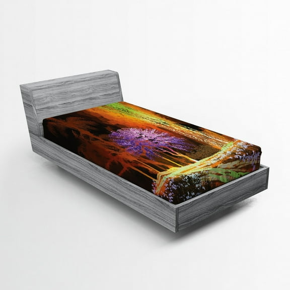 Ambesonne Fantasy Fitted Sheet, Digital Tropic Exotic, Twin Size, Multicolor