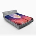 thumbnail image 1 of Ambesonne Fantasy Fitted Sheet, Dog Under Huge Moon, Full Size, Navy Coral, 1 of 3