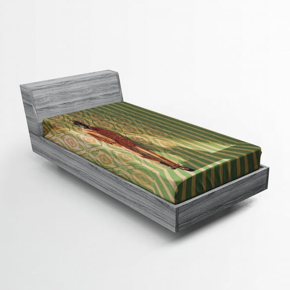 Ambesonne Fantasy Fitted Sheet, Fashion Retro Art, Twin XL Size, Orange Green