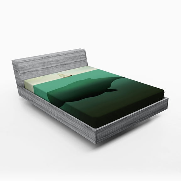 Ambesonne Fantasy Fitted Sheet, Giant Whale Sailboat, Queen Size, Green Beige