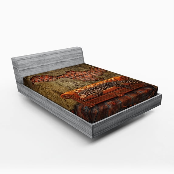 Ambesonne Fantasy Fitted Sheet, Grunge Brick Wall, Full Size, Vermilion Umber