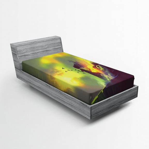 Ambesonne Fantasy Fitted Sheet, House in Magic Warm Toned, Twin XL Size, Yellow Green