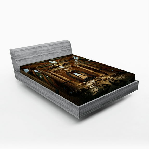 Ambesonne Fantasy Fitted Sheet, Interior Building 3D Syle, Full Size, Brown