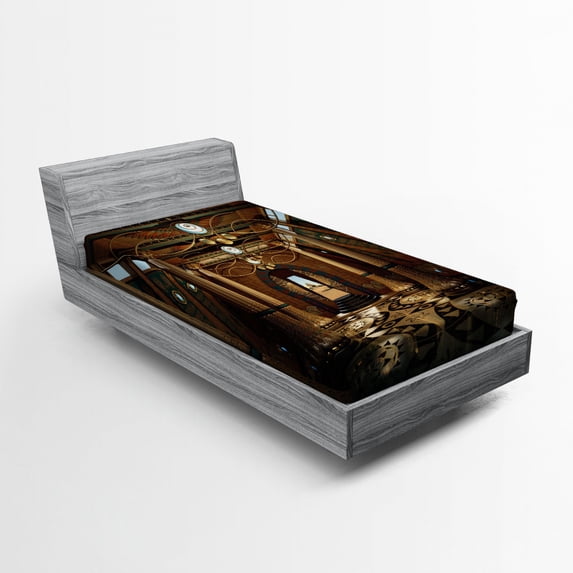 Ambesonne Fantasy Fitted Sheet, Interior Building 3D Syle, Twin Size, Brown