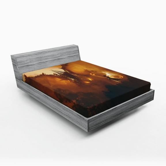 Ambesonne Fantasy Fitted Sheet, Magician Evil Power, Queen Size, Orange Brown