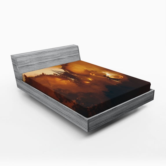 Ambesonne Fantasy Fitted Sheet, Magician Evil Power, Queen Size, Orange Brown