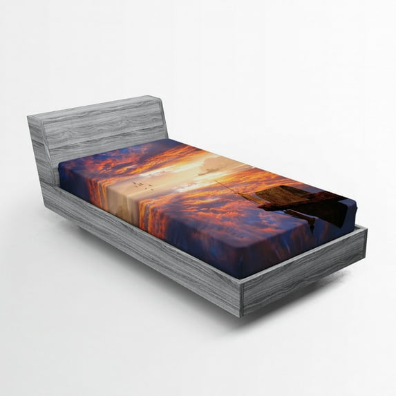 Ambesonne Fantasy Fitted Sheet, Man in Imagine Ship, Twin Size, Multicolor