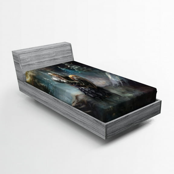 Ambesonne Fantasy Fitted Sheet, Medieval Dwarf Knight, Twin Size, Multicolor