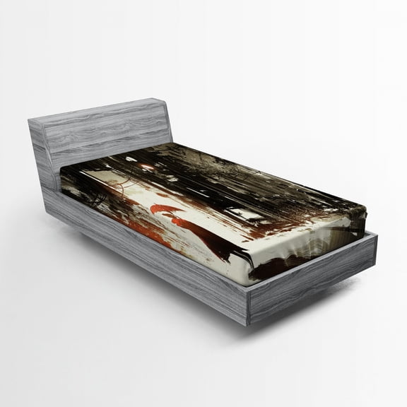 Ambesonne Fantasy Fitted Sheet, Old Superrhero in Rain, Twin Size, Army Green Beige