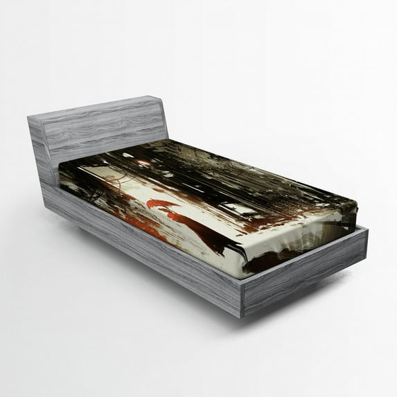 Ambesonne Fantasy Fitted Sheet, Old Superrhero in Rain, Twin Size, Army Green Beige