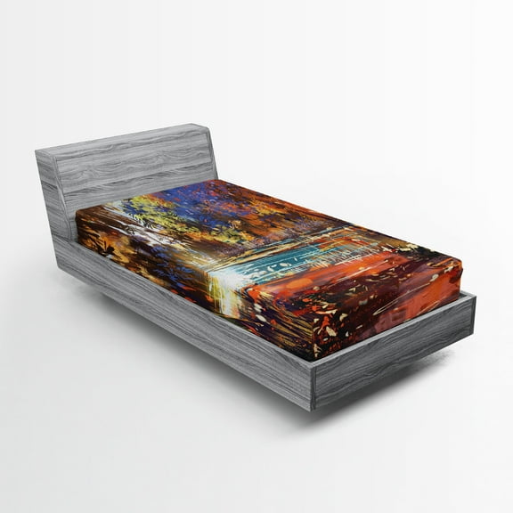 Ambesonne Fantasy Fitted Sheet, Painting Nature Pond, Twin XL Size, Multicolor