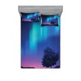 thumbnail image 1 of Ambesonne Fantasy Fitted Sheet & Pillow Sham Set, Aurora Borealis Tree, Full, Blue Purple, 1 of 2