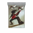 thumbnail image 1 of Ambesonne Fantasy Fitted Sheet & Pillow Sham Set, Hipster Rocker Guitar, Queen, Red Grey, 1 of 2