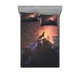 thumbnail image 1 of Ambesonne Fantasy Fitted Sheet & Pillow Sham Set, Howling Wolf on Rock, Full, Multicolor, 1 of 3