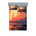 thumbnail image 1 of Ambesonne Fantasy Fitted Sheet & Pillow Sham Set, Sandy Skyscraper, Full, Orange Blue, 1 of 2