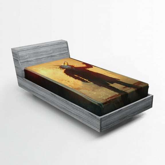 Ambesonne Fantasy Fitted Sheet, Rabbit Acrylic Print, Twin Size, Yellow and Black