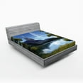 thumbnail image 1 of Ambesonne Fantasy Fitted Sheet, Riverside Lake Scene, Queen Size, Green and Blue, 1 of 2