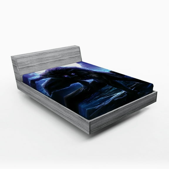 Ambesonne Fantasy Fitted Sheet, Surreal Werewolf Eyes, Full Size, Purple Blue