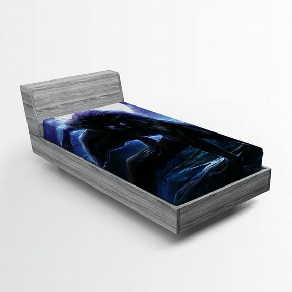 Ambesonne Fantasy Fitted Sheet, Surreal Werewolf Eyes, Twin Size, Purple Blue