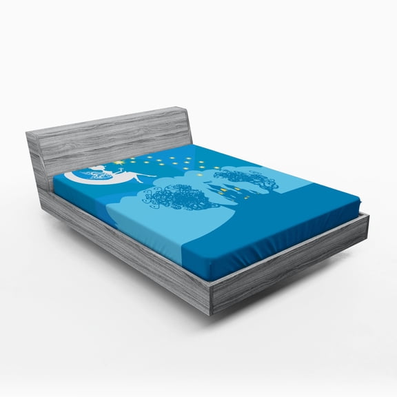 Ambesonne Fantasy Fitted Sheet, Tale Cartoon Girl, Full Size, White Blue