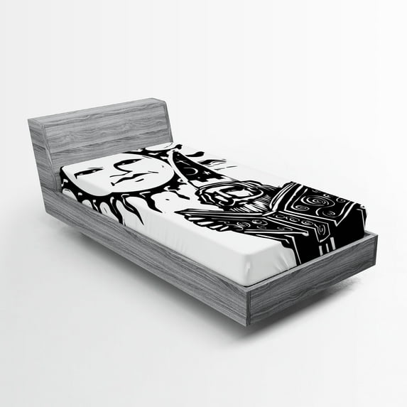 Ambesonne Fantasy Fitted Sheet, Wizard with Magic Book, Twin Size, White Black