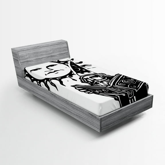 Ambesonne Fantasy Fitted Sheet, Wizard with Magic Book, Twin XL Size, White Black