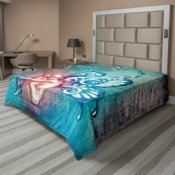 Ambesonne Fantasy Flat Sheet, Butterfly Winged, King Size, Blue Purple