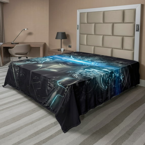 Ambesonne Fantasy Flat Sheet, Cartoon Gothic, California King, Grey