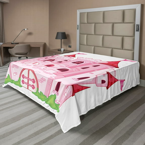 Ambesonne Fantasy Flat Sheet, Cartoon Magic Kingdom, Full Size, Pink White