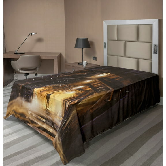 Ambesonne Fantasy Flat Sheet, Dark Rock Smokey, TwinXL Size, Orange Purple