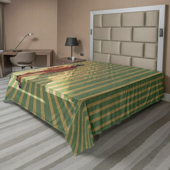 Ambesonne Fantasy Flat Sheet, Fashion Retro Art, Queen Size, Orange Green