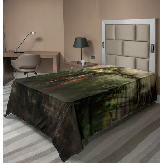 Ambesonne Fantasy Flat Sheet, Ghost King in Field, Twin Size, Green and Brown