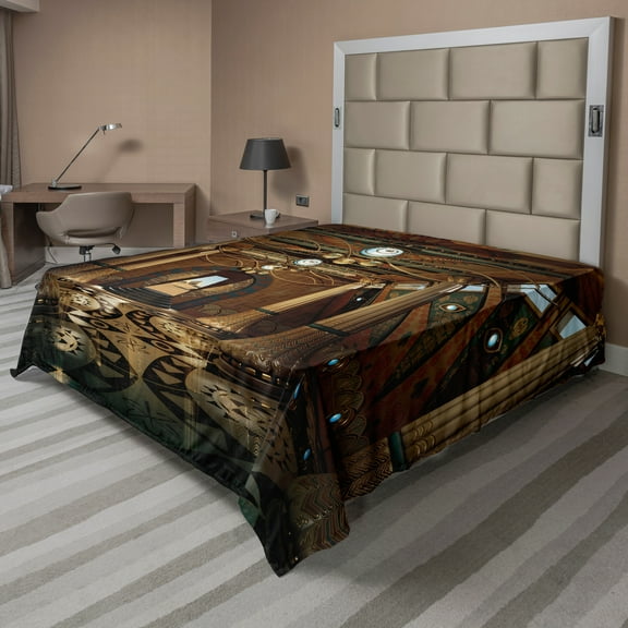 Ambesonne Fantasy Flat Sheet, Interior Building 3D Syle, Queen Size, Brown