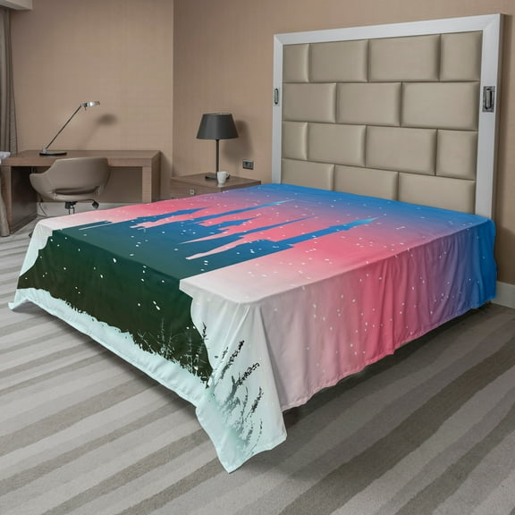 Ambesonne Fantasy Flat Sheet, Medieval Castle Stars, King Size, Blue Dark Coral