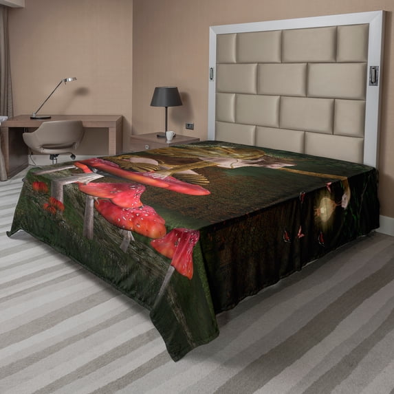 Ambesonne Fantasy Flat Sheet, Mythical Mushroom, Queen Size, Multicolor