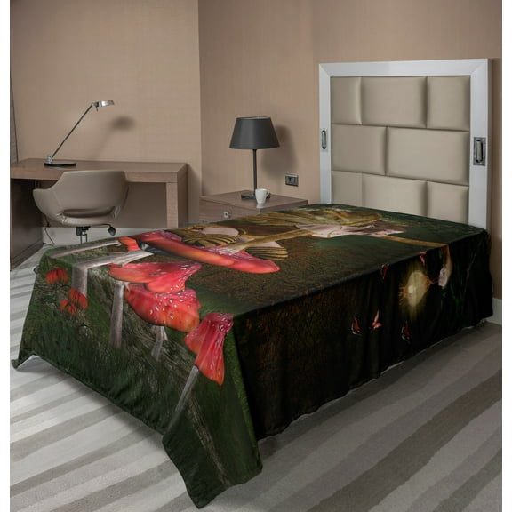 Ambesonne Fantasy Flat Sheet, Mythical Mushroom, TwinXL Size, Multicolor