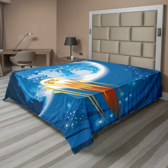 Ambesonne Fantasy Flat Sheet, Planet Galaxy Cosmos, King Size, Violet Blue Orange
