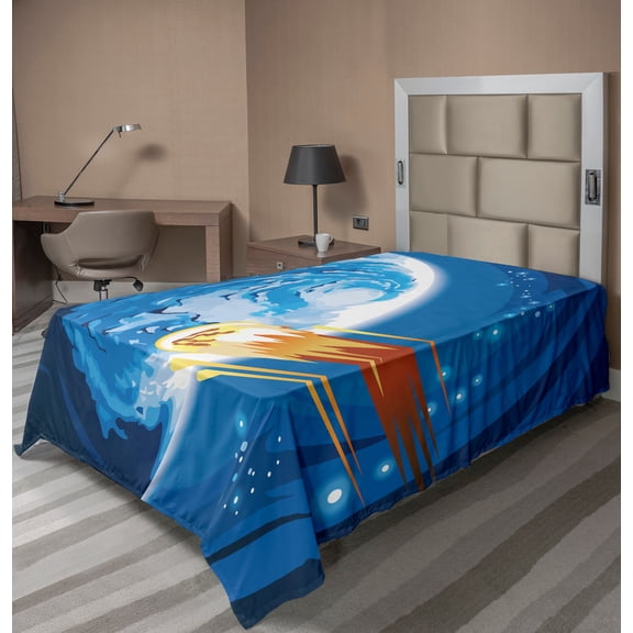 Ambesonne Fantasy Flat Sheet, Planet Galaxy Cosmos, Twin Size, Violet Blue Orange