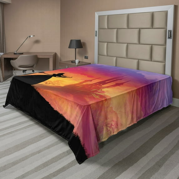 Ambesonne Fantasy Flat Sheet, Prince Cartoon Castle, Queen Size, Multicolor