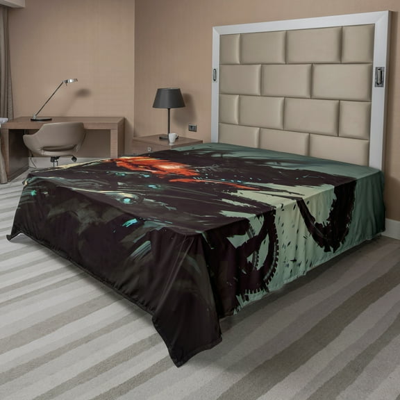 Ambesonne Fantasy Flat Sheet, Romotic Demon Computer, Full Size, Black Red