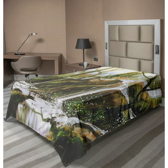 Ambesonne Fantasy Flat Sheet, Secret Paradise Paint, TwinXL Size, White Brown