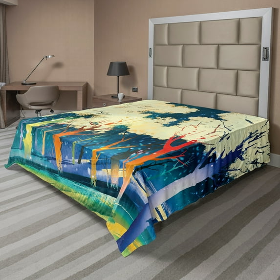 Ambesonne Fantasy Flat Sheet, Trees Fiction Forest, California King, Multicolor