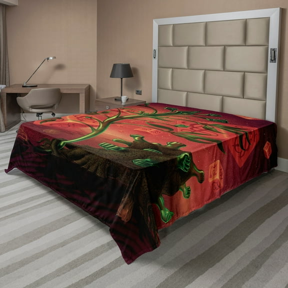 Ambesonne Fantasy Flat Sheet, Trippy Surreal Cubes, King Size, Scarlet Green