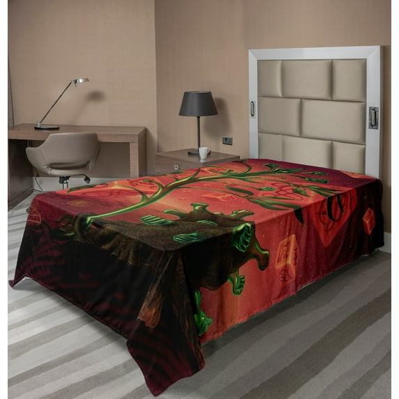 Ambesonne Fantasy Flat Sheet, Trippy Surreal Cubes, TwinXL Size, Scarlet Green