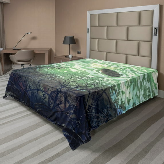 Ambesonne Fantasy Flat Sheet, Underwater World Art, Full Size, Green