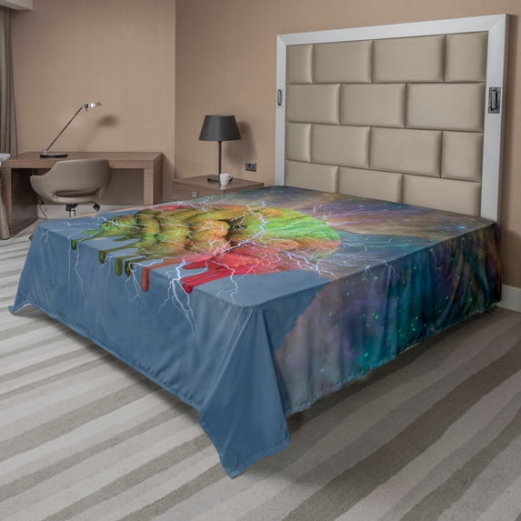 Ambesonne Fantasy Flat Sheet, Visual Modern Energy, California King, Blue Pistachio