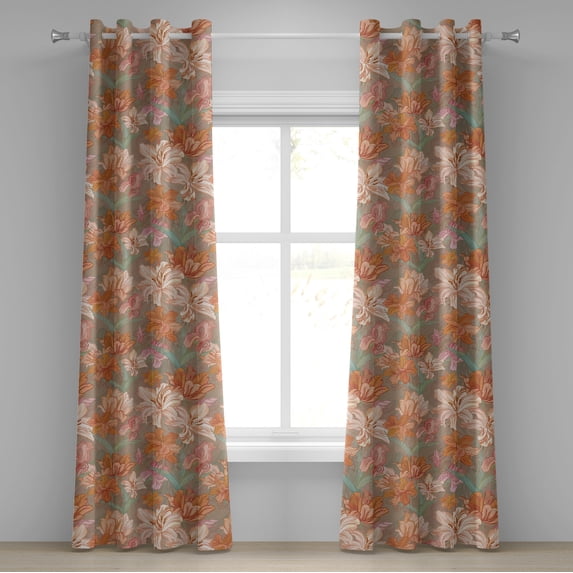 Ambesonne Fantasy Floral Grommet Curtain, Boho Modern Flowers, 50"x120", Apricot Pale Peach Blush