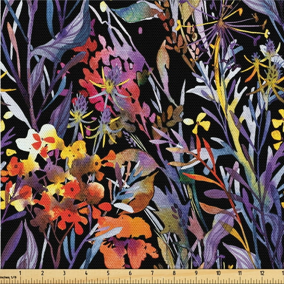 Ambesonne Fantasy Garden Fabric by the Yard, Purplish Leaves Art, 10 Yards, Blue Violet Vermilion